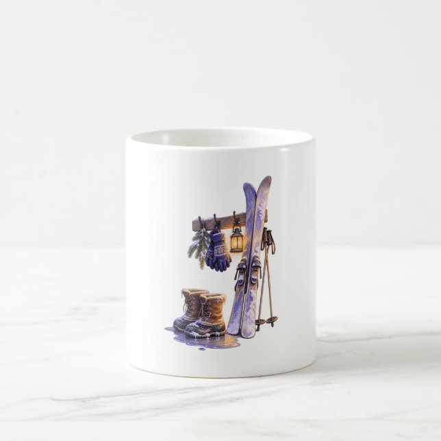 Bottes de ski d'hiver et mug de café à lanterne (Centre)