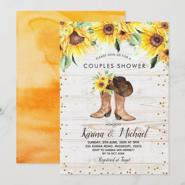 Bottes de tournesol rustique Couples Invitation do (Devant / Derrière)