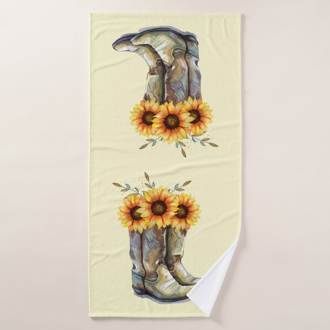 Bottes rustiques Cowboy avec tournesol (Serviette de bain)