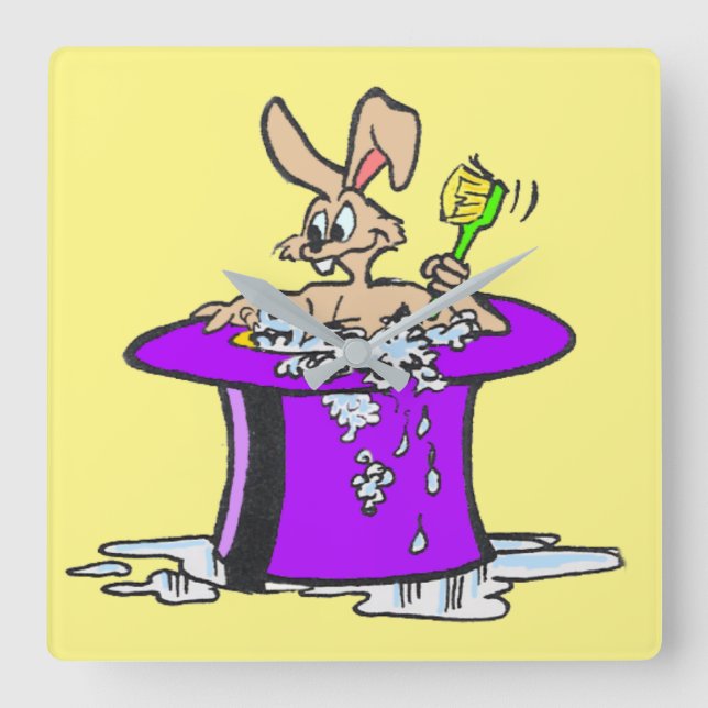 Boubbling Bunny Carré Horloge murale personnalisab (Recto)