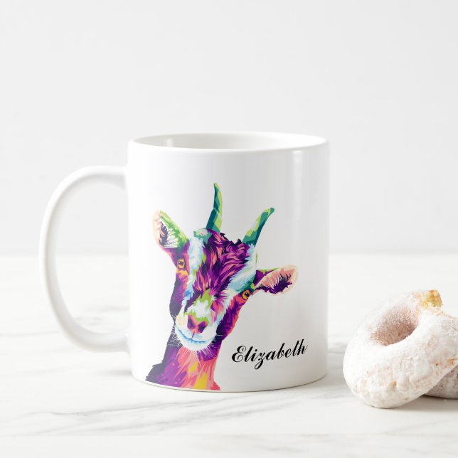Bouc de chèvre coloré Art Personnalisé Café Mug (Avec donut)