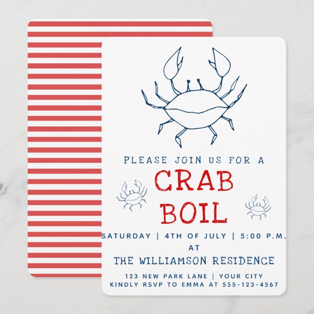 Bouchon de crabe | Invitation de fête d'été (Devant / Derrière)