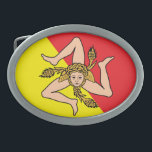 Boucle de ceinture de drapeau de la Sicile<br><div class="desc">La boucle de ceinture de la Sicile a le manteau des bras de l'île de la Sicile. C'est l'une des régions les plus belles et les plus historiques de l'Italie. Cette boucle de ceinture sera une addition exceptionnelle à la garde-robe de votre homme préféré (ou de femme trop). Pour plus...</div>