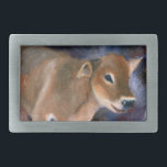Boucle de ceinture de veau de Suisse Brown<br><div class="desc">D'une peinture à l'huile originale d'aceo par Brenda Thour d'un veau adorable de Suisse Brown nous avons vu aux jardins zoologiques du Minnesota appelés Tolbie.  Copyright par Brenda Thour 2008.</div>