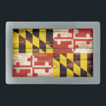Boucle de ceinture en bois patinée de rectangle de<br><div class="desc">Boucle de ceinture en bois patinée de rectangle de drapeau du Maryland</div>