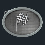 Boucle De Ceinture Ovale À damiers Drapeau couleur carbone<br><div class="desc">Vous aimerez ce cool en fibre de carbone noire à damiers drapeau "course automobile" conception de course nascar. Idéal pour les cadeaux ! Disponible sur les tee - shirts, les boîtiers de smartphones, les mousepads, les porte - clés, les affiches, les cartes, les couvertures électroniques, les manches d'ordinateur portable /...</div>