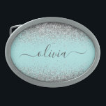 Boucle De Ceinture Ovale Aqua bleu Turquoise Parties scintillant argent Mon<br><div class="desc">Aqua Blue - Turquoise et Silver Sparkle Parties scintillant Script Monogramme Nom Belt Buckle. Cela rend la graduation parfaite, doux 16 16ème, 18ème, 21ème, 30ème, 40ème, 50ème, 60ème, 70ème, 80ème, 90ème, 100ème anniversaire, mariage, douche nuptiale, anniversaire, baby shower ou cadeau de fête de bachelorette pour quelqu'un qui aime les styles...</div>