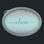 Boucle De Ceinture Ovale Aqua bleu Turquoise Parties scintillant argent Mon<br><div class="desc">Aqua Blue - Turquoise et Silver Sparkle Parties scintillant Script Monogramme Nom Belt Buckle. Cela rend la graduation parfaite, doux 16 16ème, 18ème, 21ème, 30ème, 40ème, 50ème, 60ème, 70ème, 80ème, 90ème, 100ème anniversaire, mariage, douche nuptiale, anniversaire, baby shower ou cadeau de fête de bachelorette pour quelqu'un qui aime les styles...</div>