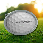 Boucle De Ceinture Ovale Balle de golf avec texte et numéro personnalisés<br><div class="desc">Customisez cette image Golf Ball avec Texte et numéro de votre choix. Design unique pour le golfeur décontracté au professionnel de Heart. Classé et unique,  cela impressionnera sûrement vos copains de golf lors du prochain tournoi.</div>