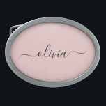 Boucle De Ceinture Ovale Blush Dusty rose moderne Script Girl Monogramme No<br><div class="desc">Blush Dusty Rose Simple Script Monogramme Nom Ceinture Boucle. Cela rend la graduation parfaite, doux 16 16ème, 18ème, 21ème, 30ème, 40ème, 50ème, 60ème, 70ème, 80ème, 90ème, 100ème anniversaire, mariage, douche nuptiale, anniversaire, baby shower ou cadeau de fête de bachelorette pour quelqu'un qui aime les styles glam luxe et chic .....</div>