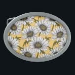 Boucle De Ceinture Ovale Bouches blanches, fleurs sauvages sur jaune<br><div class="desc">Motif vectoriel dessiné à la main avec fleurs marguerites blanches</div>