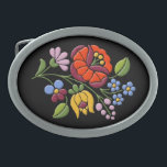 Boucle De Ceinture Ovale Boucle Broderie-Hongroise d'ovale d'art populaire<br><div class="desc">Conception authentique de broderie de Hongrie sur la boucle de ceinture ovale. L'art de la broderie de Kalocsai était né dans la deuxième moitié du 19ème siècle. À l'origine la couture était seulement blanche et les motifs de broderie se sont simplement composés par des trous. À la fin du 19ème...</div>