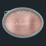 Boucle De Ceinture Ovale Brushed metal rose Gold Pink Glitter Monogram<br><div class="desc">Rose Gold - Blush Pink Faux Foil Métallic Sparkle Parties scintillant Brossé Métal Monogramme Nom Belt Buckle. Cela rend la graduation parfaite, doux 16 16ème, 18ème, 21ème, 30ème, 40ème, 50ème, 60ème, 70ème, 80ème, 90ème, 100ème anniversaire, mariage, douche nuptiale, anniversaire, baby shower ou cadeau de fête de bachelorette pour quelqu'un qui...</div>