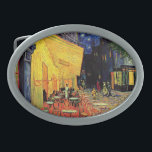 Boucle De Ceinture Ovale Café Terrasse à la nuit par Vincent van Gogh<br><div class="desc">Le Café Terrace sur la Place du Forum de Vincent van Gogh est un post impressionnisme d'art vintage, une peinture architecturale de paysage urbain. Vue extérieure d'un restaurant avec tables, chaises, serveurs et personnes à manger. Une belle nuit avec des étoiles dans le ciel à Arles, France. À propos de...</div>