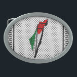 Boucle De Ceinture Ovale Carte de Palestine avec drapeau et Motif Keffiyeg<br><div class="desc">Carte de Palestine avec Drapeau et Keffiyeh Motif Design symbole de résistance et de liberté. Si l'on remonte aux années 1960 et à l'émergence du mouvement de résistance palestinienne, l'homme politique palestinien de premier plan, Yasser Arafat, a renforcé ce sens derrière le keffiyeh. Le keffiyeh est devenu la marque de...</div>