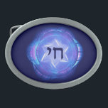 Boucle De Ceinture Ovale Chai - Promouvoir la vie<br><div class="desc">Le judaïsme souligne l'importance de la vie. Cette boucle de ceinture présente une image fractale bleue incorporant une étoile de David et "Chai",  hébreu à vie.</div>