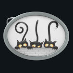 Boucle De Ceinture Ovale Chats Naughty, Playful et drôle de personnages<br><div class="desc">Trois Kitties Noires mignonnes et joueuses,  coquines et amusantes,  qui ont l'air d'attendre quelqu'un qui passe,  juste pour le faire peur ! Art graphique vectoriel original Copyright © BluedarkArt TheChameleonArt.</div>