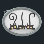 Boucle De Ceinture Ovale Chats Naughty, Playful et drôle de personnages<br><div class="desc">Trois Kitties Noires mignonnes et joueuses,  coquines et amusantes,  qui ont l'air d'attendre quelqu'un qui passe,  juste pour le faire peur ! Art graphique vectoriel original Copyright © BluedarkArt TheChameleonArt.</div>