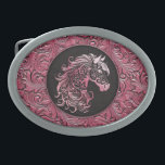 Boucle De Ceinture Ovale Cheval rose cowgirl floral à outils cuir<br><div class="desc">Design en cuir rose cowgirl floral à outils avec tête de cheval fleurie,  design en cuir de style occidental. Disponible en plus de couleurs. Pour les amateurs de chevaux,  équestres.</div>