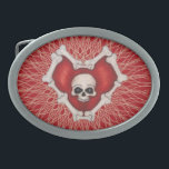 Boucle De Ceinture Ovale Coeur rouge gothique avec le crâne des os sur les<br><div class="desc">Cette boucle de ceinture est rouge avec des lignes en spirale abstraites et un coeur rouge gothique avec des os blancs avec un crâne au centre.</div>