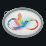 Boucle De Ceinture Ovale Colibri arc-en-ciel avec symbole Infinity<br><div class="desc">Beau tatouage à débordement avec colibri arc-en-ciel. Arc-en-ciel.</div>