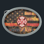 Boucle De Ceinture Ovale Croix et flammes des pompiers<br><div class="desc">Croix et flammes des pompiers</div>