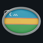 Boucle De Ceinture Ovale Drapeau du Karakalpakstan<br><div class="desc">Drapeau patriotique du Karakalpakstan.</div>