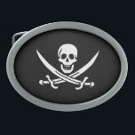 Boucle De Ceinture Ovale Drapeau pirate de Calico Jack<br><div class="desc">Drapeau pirate de Calico Jack Belt Buckle</div>