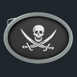 Boucle De Ceinture Ovale Drapeau pirate de Calico Jack<br><div class="desc">Drapeau pirate de Calico Jack Belt Buckle</div>