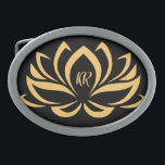 Boucle De Ceinture Ovale Elégant Lotus or Fleur Zen Yoga Monogramme<br><div class="desc">Ajoutez une boucle de ceinture sur mesure à votre garde-robe accessoire vestimentaire. Mettez en valeur et améliorez vos tenues avec cette élégante boucle de ceinture Monogrammée Yoga en or Lotus Flower. Personnalisez vos propres initiales - peut également être supprimé. Super idée cadeau.</div>
