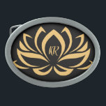 Boucle De Ceinture Ovale Elégant Lotus or Fleur Zen Yoga Monogramme<br><div class="desc">Ajoutez une boucle de ceinture sur mesure à votre garde-robe accessoire vestimentaire. Mettez en valeur et améliorez vos tenues avec cette élégante boucle de ceinture Monogrammée Yoga en or Lotus Flower. Personnalisez vos propres initiales - peut également être supprimé. Super idée cadeau.</div>