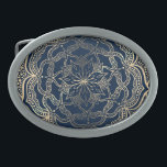 Boucle De Ceinture Ovale Elégant Mandala Art Boho Gold et Navy Blue Luxury<br><div class="desc">Belle oeuvre de mandala couleur or avec arrière - plan bleu marine.</div>