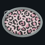 Boucle De Ceinture Ovale Empreinte de léopard noir rose chic<br><div class="desc">Boucle chic à ceinture avec un empreinte de léopard tendance en rose et noir sur fond rose roux.</div>