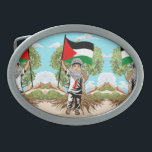 Boucle De Ceinture Ovale Enfant avec Keffiyeh Palestine Drapeau et olivier<br><div class="desc">Petit garçon mignon de Gaza,  portant un Keffiyeh,  et tenant le drapeau palestinien,  symbole de liberté et d'indépendance de la Palestine libre. Illustration graphique Vector originale copyright BluedarkArt TheChameleonArt.</div>