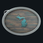 Boucle De Ceinture Ovale État du Michigan Turquoise<br><div class="desc">État du Michigan Turquoise</div>