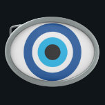 Boucle De Ceinture Ovale Evil Eye Blue Mati Symbole grec de chance et de pr<br><div class="desc">Evil Eye Blue Mati Symbole grec de chance & protection boucle de ceinture. Icône Blue Mati grec / turc nazar pour la protection et bonne chance. Personnalisez avec du texte personnalisé.</div>