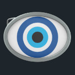 Boucle De Ceinture Ovale Evil Eye Blue Mati Symbole grec de chance et de pr<br><div class="desc">Evil Eye Blue Mati Symbole grec de chance & protection boucle de ceinture. Icône Blue Mati grec / turc nazar pour la protection et bonne chance. Personnalisez avec du texte personnalisé.</div>