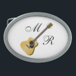 Boucle De Ceinture Ovale Guitare acoustique monogramme<br><div class="desc">Ceinture boucle acoustique guitare monogrammed que vous pouvez customiser avec n'importe quel texte de votre choix. Si vous avez besoin d'aide pour vous customiser,  contactez-nous via le lien de cette page. Boucle de ceinture personnalisée design de guitare électrique</div>