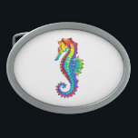Boucle De Ceinture Ovale Hippocampe polygonal arc-en-ciel<br><div class="desc">Artistiquement dessiné,  lumineux,  arc-en-ciel,  cheval de mer polygonale sur arrière - plan blanc. Un tatouage brillant.</div>