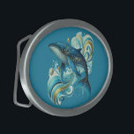 Boucle De Ceinture Ovale Illustration de dauphin Art déco sur bleu profond<br><div class="desc">Belle illustration de dauphin Art déco avec un arrière - plan personnalisable bleu profond.</div>