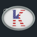 Boucle De Ceinture Ovale K Monogramme superposé sur le bcnt drapeau américa<br><div class="desc">K Monogramme superposé sur USA Flag Belt Buckle Design © Trinkets and Things 2017 - AHP Design. Tous droits réservés. 080517</div>