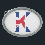 Boucle De Ceinture Ovale K Monogramme superposé sur le drapeau Union Jack<br><div class="desc">K Monogramme superposé sur Union Jack Flag Belt Buckle Design © Trinkets and Things 2017 - AHP Design. Tous droits réservés. 030417</div>