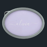Boucle De Ceinture Ovale Lavande Purple Script Moderne Fille Monogramme Nom<br><div class="desc">Lavande Purple Simple Script Monogramme Nom Ceinture Boucle. Cela rend la graduation parfaite,  doux 16 16ème,  18ème,  21ème,  30ème,  40ème,  50ème,  60ème,  70ème,  80ème,  90ème,  100ème anniversaire,  mariage,  douche nuptiale,  anniversaire,  baby shower ou cadeau de fête de bachelorette pour quelqu'un qui aime les styles glam luxe et chic ..</div>