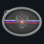 Boucle De Ceinture Ovale Manteau des bras russe<br><div class="desc">Double symbole d'aigle de motif noir patriotique de la Russie</div>