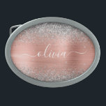 Boucle De Ceinture Ovale Monogramme de Parties scintillant d'argent en méta<br><div class="desc">Or rose - Blush Rose et Argent Faux Foil Parties scintillant étincelante métallique brossé Monogramme Nom de la ceinture Boucle. Cela rend la graduation parfaite, doux 16 16ème, 18ème, 21ème, 30ème, 40ème, 50ème, 60ème, 70ème, 80ème, 90ème, 100ème anniversaire, mariage, douche nuptiale, anniversaire, baby shower ou cadeau de fête de bachelorette...</div>