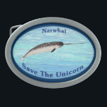 Boucle De Ceinture Ovale Narwhal - Sauvez La Licorne<br><div class="desc">Le Narwhal (Monodon monoceros) est souvent appelé "Unicorne de la mer" en raison de sa défensive distinctive; en fait une dent canine très étendue. À l'époque médiévale, certains Européens pensent que les défenses de Narwhal, récoltées par les Normands du Groenland, étaient en fait des cornes de licorne. Ils valaient plus...</div>