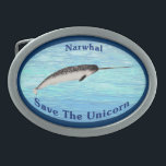 Boucle De Ceinture Ovale Narwhal - Sauvez La Licorne<br><div class="desc">Le Narwhal (Monodon monoceros) est souvent appelé "Unicorne de la mer" en raison de sa défensive distinctive; en fait une dent canine très étendue. À l'époque médiévale, certains Européens pensent que les défenses de Narwhal, récoltées par les Normands du Groenland, étaient en fait des cornes de licorne. Ils valaient plus...</div>