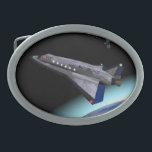 Boucle De Ceinture Ovale Navette spatiale El Al Maslool<br><div class="desc">Pour les futurs astronautes juifs. Un rendu numérique d'un vaisseau spatial El Al (l'emblématique transporteur aérien national d'Israël) entrant en orbite. La Terre est vue ci-dessous ; une station spatiale flotte au loin. Maslool est le mot hébreu pour "orbite"</div>