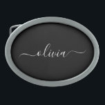 Boucle De Ceinture Ovale Noir Blanc Moderne Minimaliste Élégant Monogramme<br><div class="desc">Découvrez notre collection minimaliste moderne de monogrammes noirs et blancs : Faites preuve de simplicité et de sophistication grâce à nos designs minimalistes, conçus pour élever votre style sans effort. Réalisée avec un oeil attentif pour l'esthétique moderne, cette collection présente des motifs noirs et blancs épurés accentués par des monogrammes...</div>