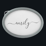 Boucle De Ceinture Ovale Nom du monogramme blanc noir moderne<br><div class="desc">Nom du monogramme simple de script noir et blanc. Cela rend le cadeau parfait pour 16 ans,  mariage,  douche nuptiale,  anniversaire,  baby shower ou bachelorette pour quelqu'un qui aime le luxe glam et les styles chic.</div>